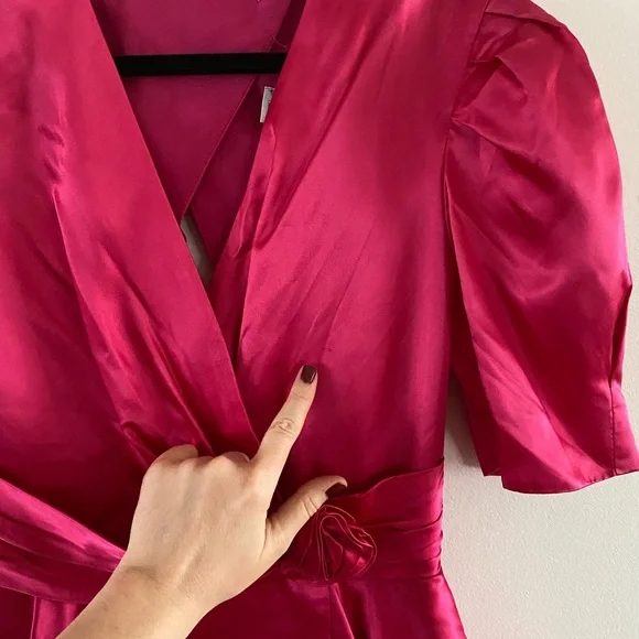 SOLD ELSEWHERE - 70s/80s Nu Mode Bright Satin Pink Dress with Open Back - Picture 8 of 8